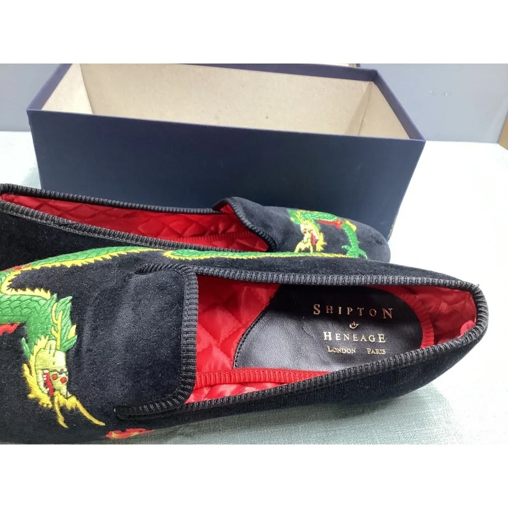 Vintage Shipton & Heneage Dragon Velvet Smoking Slipper Men 9 Embroidered Loafer